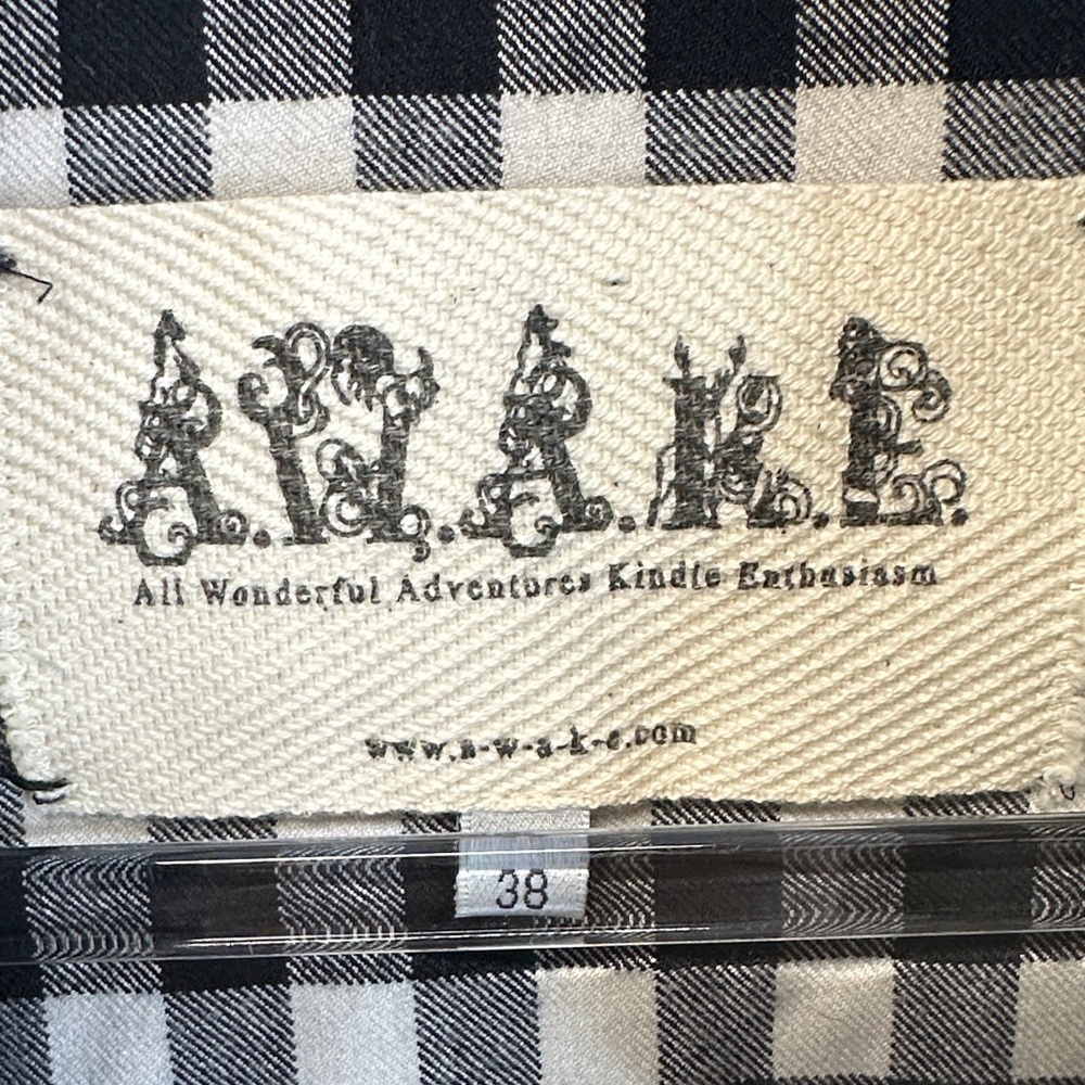 A.W.A.K.E. Mode Gingham Fitted Basque Shirt Ext. Collar Flared Cuffs EU 38/US 8 - Picture 2 of 8